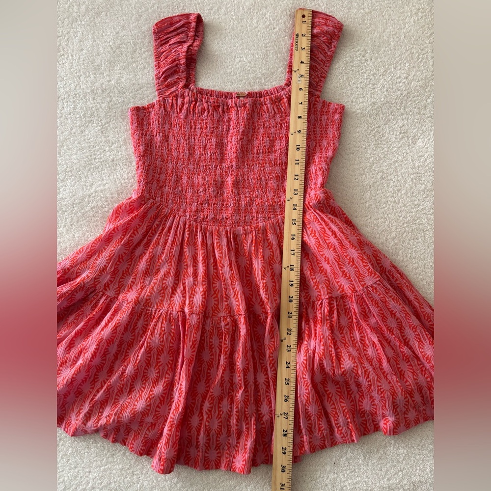 Free People Sweet Annie Orange Pink Smocked Mini Dress Size XS - Picture 7 of 11